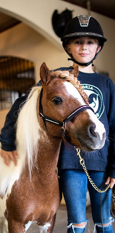 Ponnyn Anton med representant från Agrias ponnyklubb.