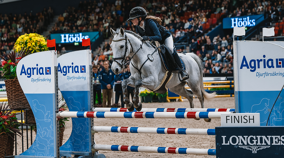 Ponnyekipage hoppar över ett Agriahinder. 